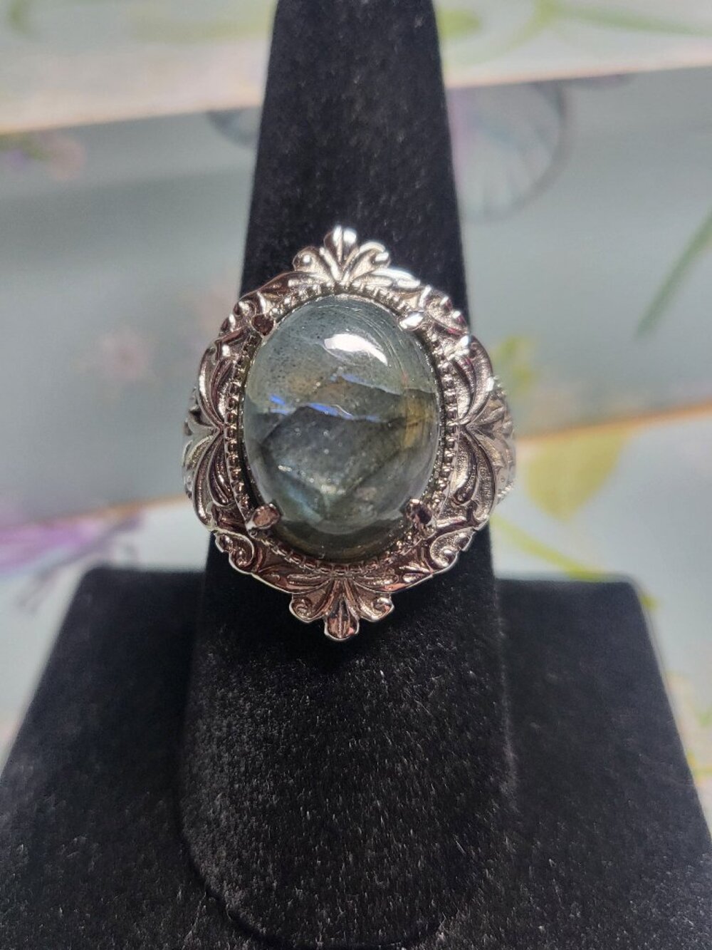 Malagasy Labradorite Stainless Steel Statement Ring